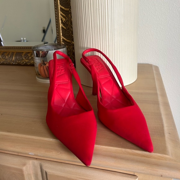 Zara Vibrant Red Slingback Heels - Picture 1 of 6